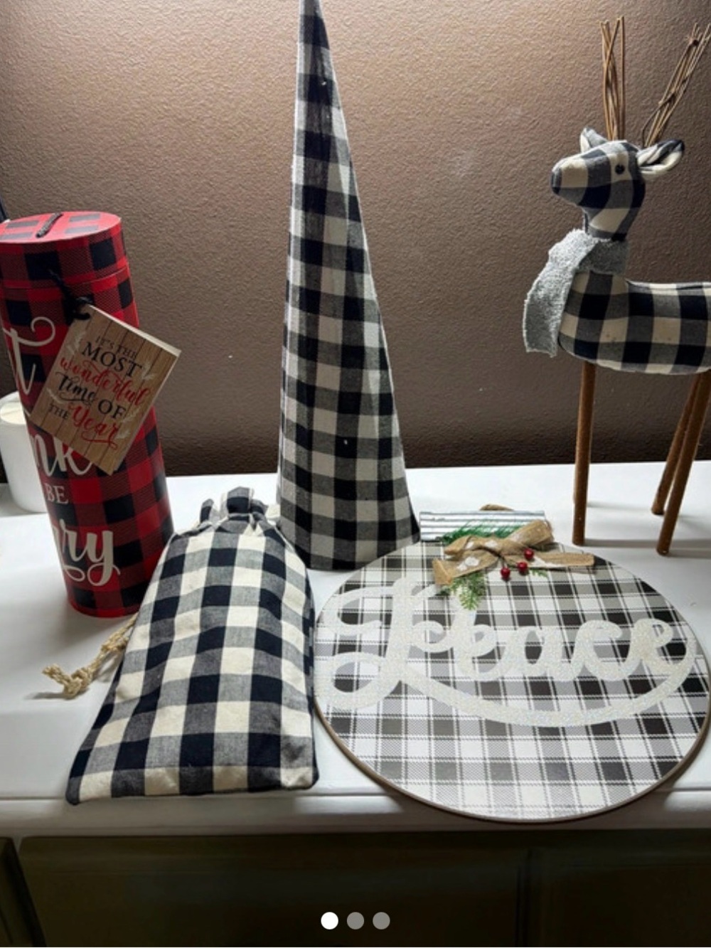 Buffalo Check Holiday Decor Set in Black & Cream - Coordinated Seasonal Accents